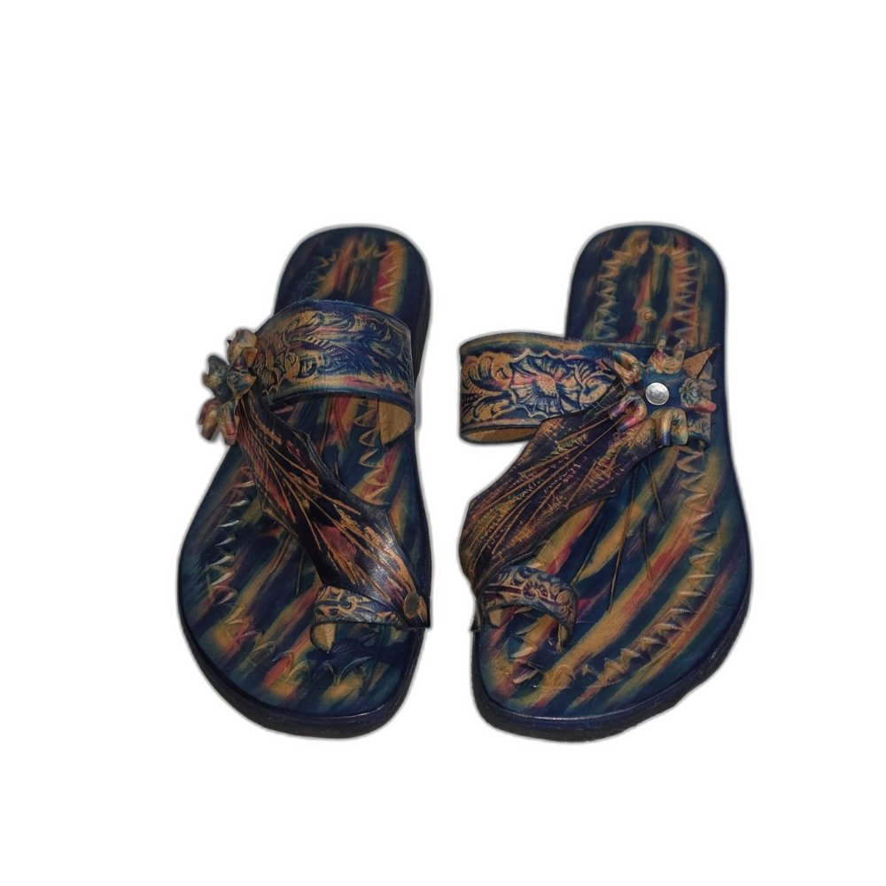 New! Handmade Leather Sandals Hand Painted Tooled Boho Artisan Multicolor, 8